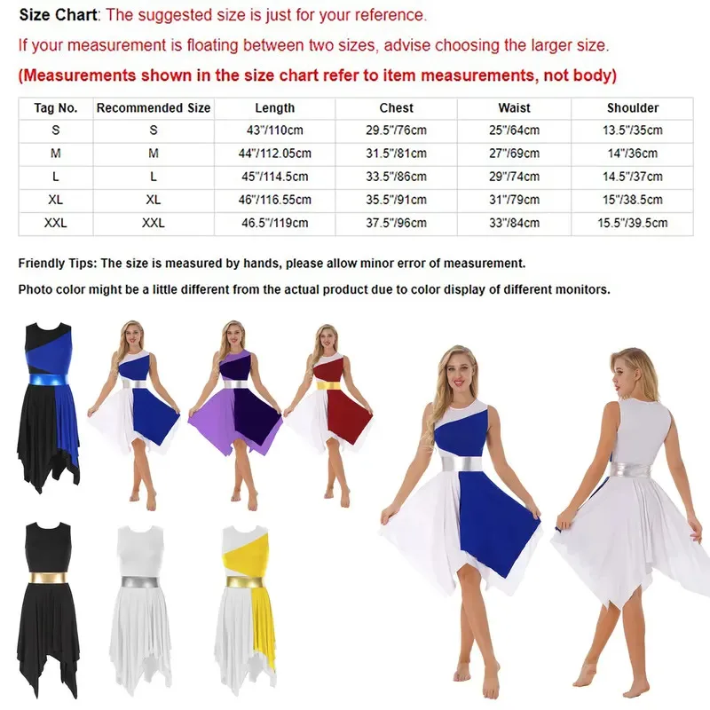 زي الرقص الغنائي الحديث للنساء فساتين الليتورجية الثناء بدون أكمام وسحاب خلفي غير مرئي فستان بحاشية غير منتظمة ملابس الرقص #6