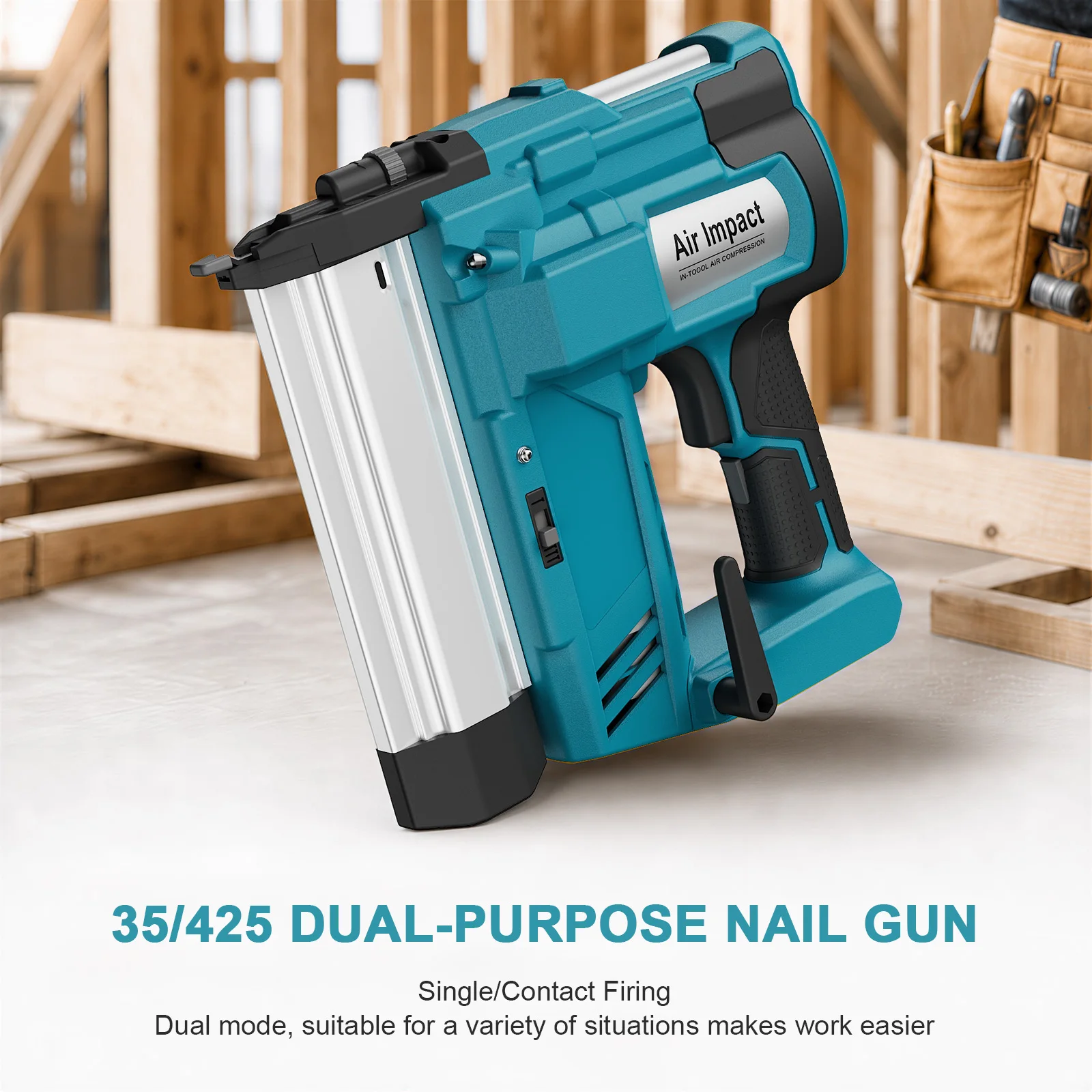 Cordless Nail Staple Gun For 18V Makita Battery Woodworking Nailing Tool with Single Contact Firing Mode and Safety Pin
