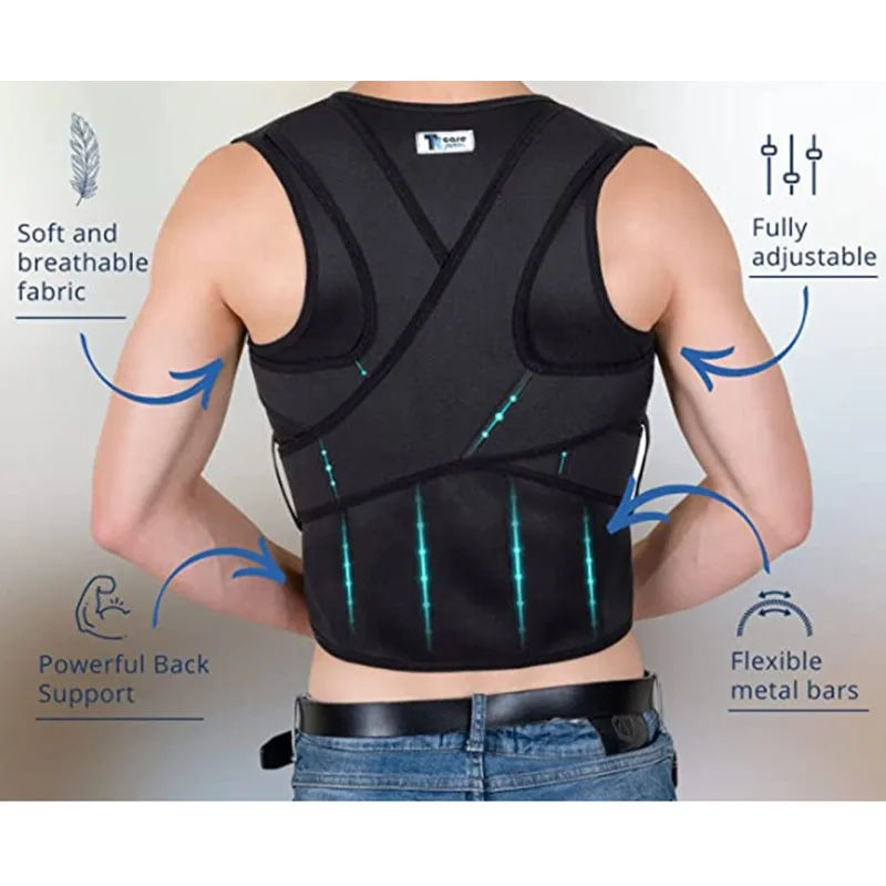 Back Waist Posture Corrector Adjustable Adult Correction Belt Waist Trainer Shoulder Lumbar Brace Spine Support Belt Vest Black