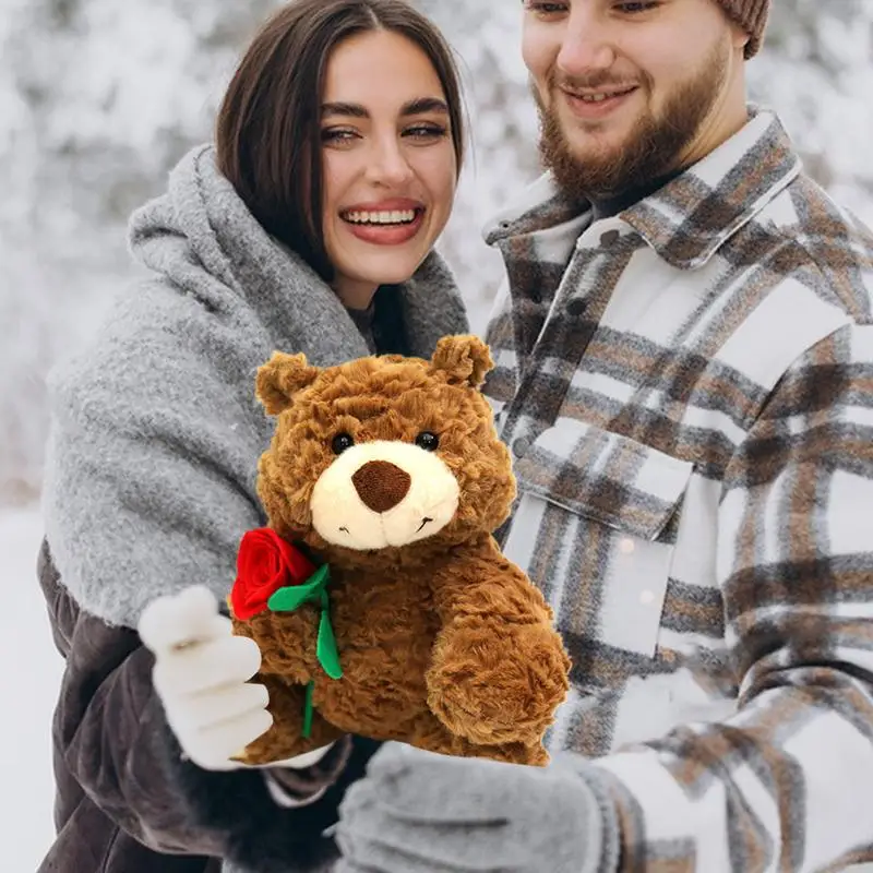 Niedlicher Rosenbär-Plüschtier, Valentinstag-Bär, Stofftier mit Rose, 9,45 Zoll, bezauberndes Umarmungskissen für weibliches Geburtstagsgeschenk