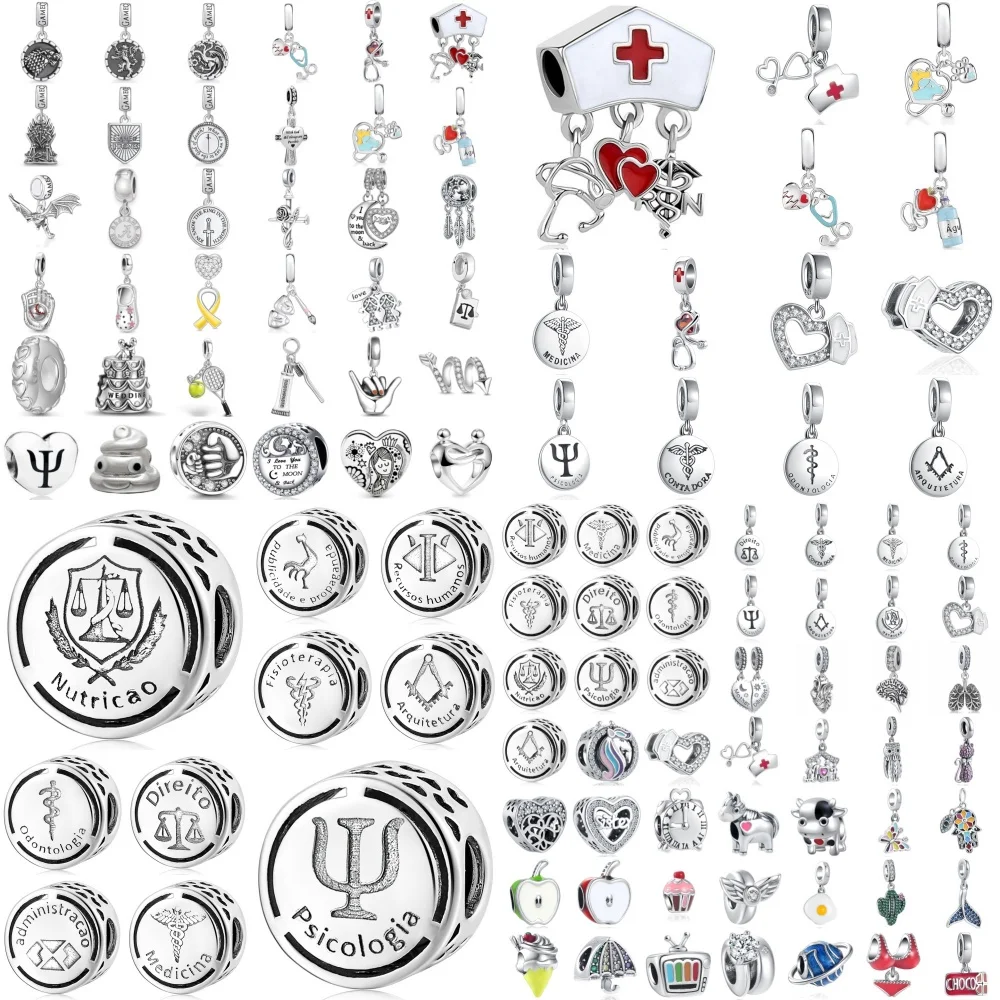 Pendentif en argent 925 avec motif d'hôpital, d'infirmière, d'échelle et de psychologue, adapté aux bracelets originaux, accessoires DIY, bijoux exquis