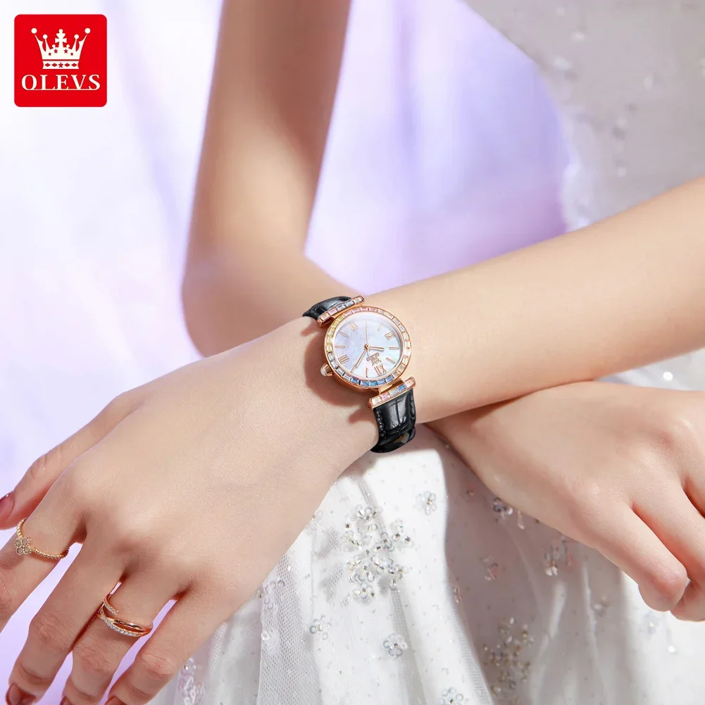 OLEVS-reloj de cuarzo elegante para mujer, accesorio de marca superior Original, resistente al agua, de negocios, 9007 diamantes, escala romana, 2024