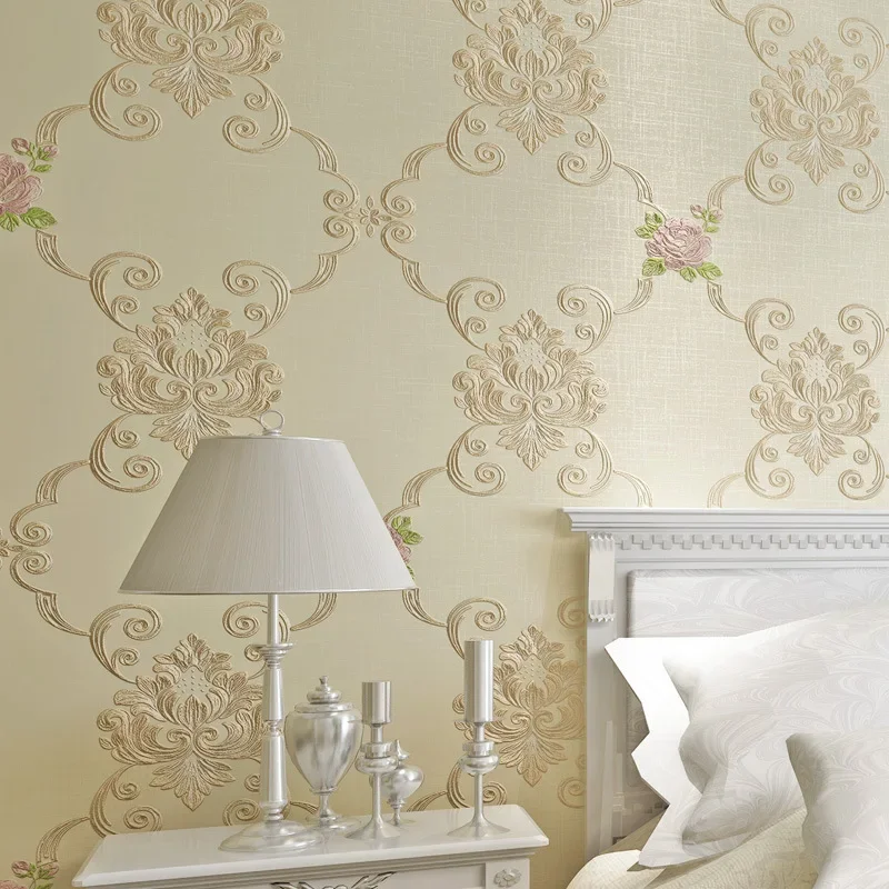 3D wallpaper bedroom living room wallpaper concave convex carving European pastoral warm non-woven fabric wallpaper W46