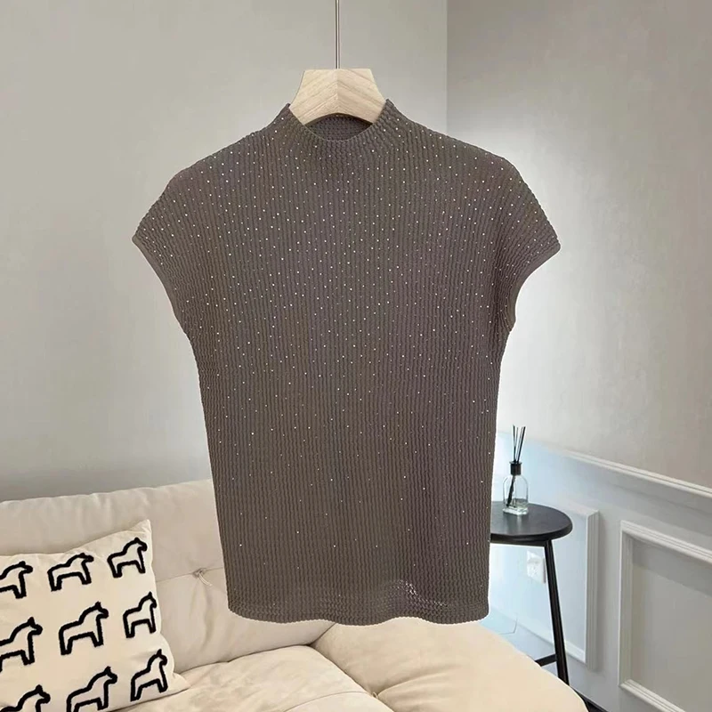 Sensacja w modzie: Kolorowa, dzianinowa bluzka z lodowego jedwabiu, lekka, na lato, typu T-shirt, sweter, koreański styl, prosty krój, dzianina.