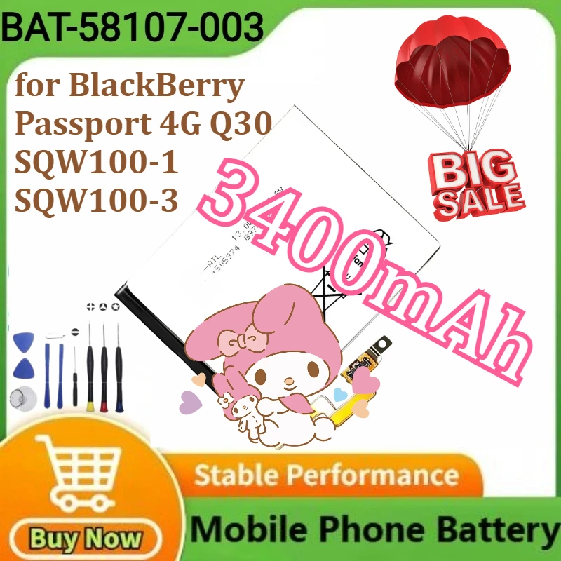 

BAT-58107-003 Battery for BlackBerry Passport 4G Q30 SQW100-1 SQW100-3 Mobile Phone Batteries 3400mAh+Tools