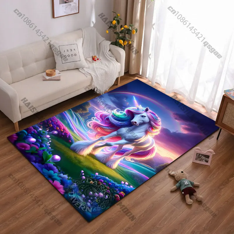 

Magical unicorn in vibrant landscape carpet Yoga living room room decor children's crawling mat doormat area rug