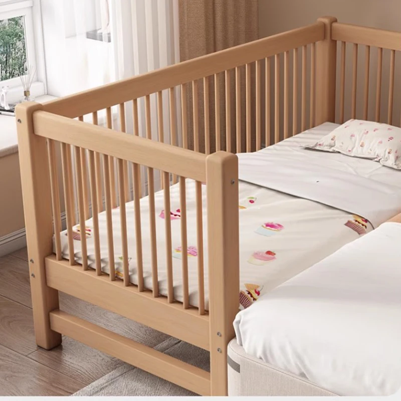 Lit bébé en bois massif de hêtre, grand lit pour enfants, élargi et étendu, réglable, levage, épissage