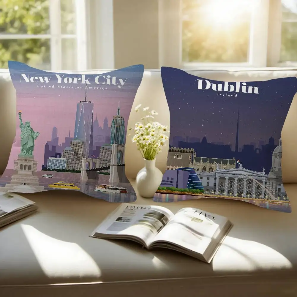 World Famous Tourist Cities Cushion Cover Inches Farmhouse Decor Home Throw Pillow Covers For Couch Decorations