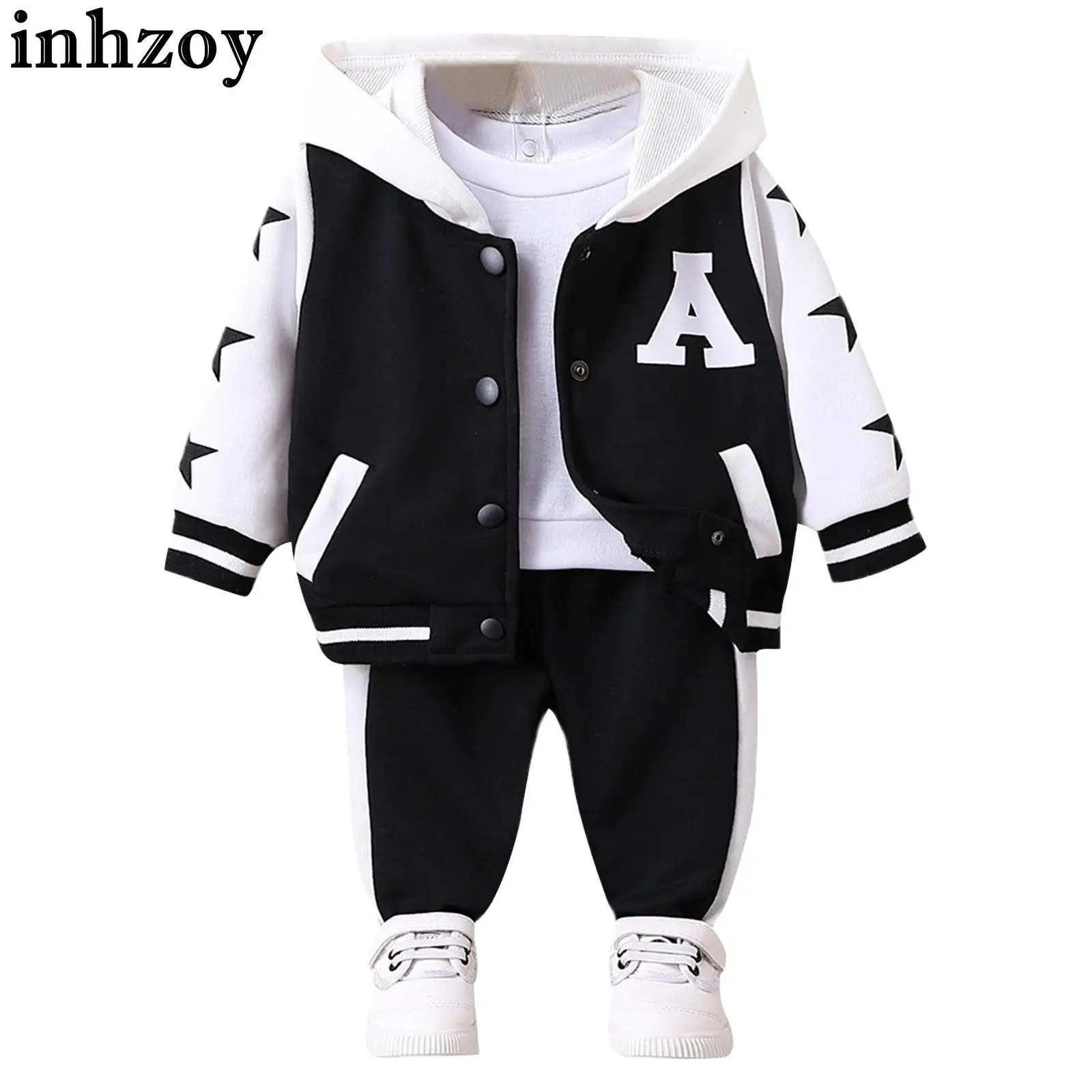 

Baby Fashion Casual Sports Set Spring Autumn Long Sleeve Hooded Baseball Jacket with Sweatpants Daily School Wear Streetwear