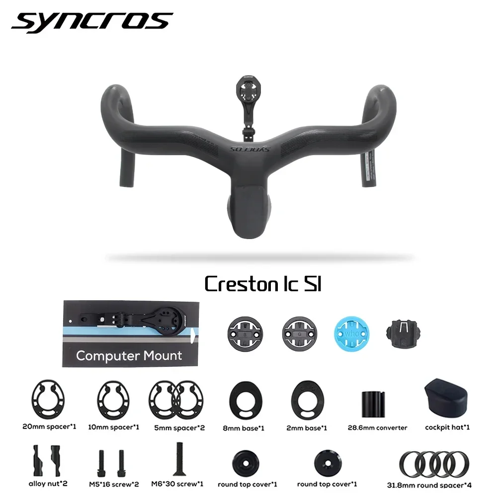 

Syncros Creston IC SL Integrated Carbon Handlebar WIth Mout for Road Bike Internal Cable Routing Di2 31.8mm 28.6mm Conveterr