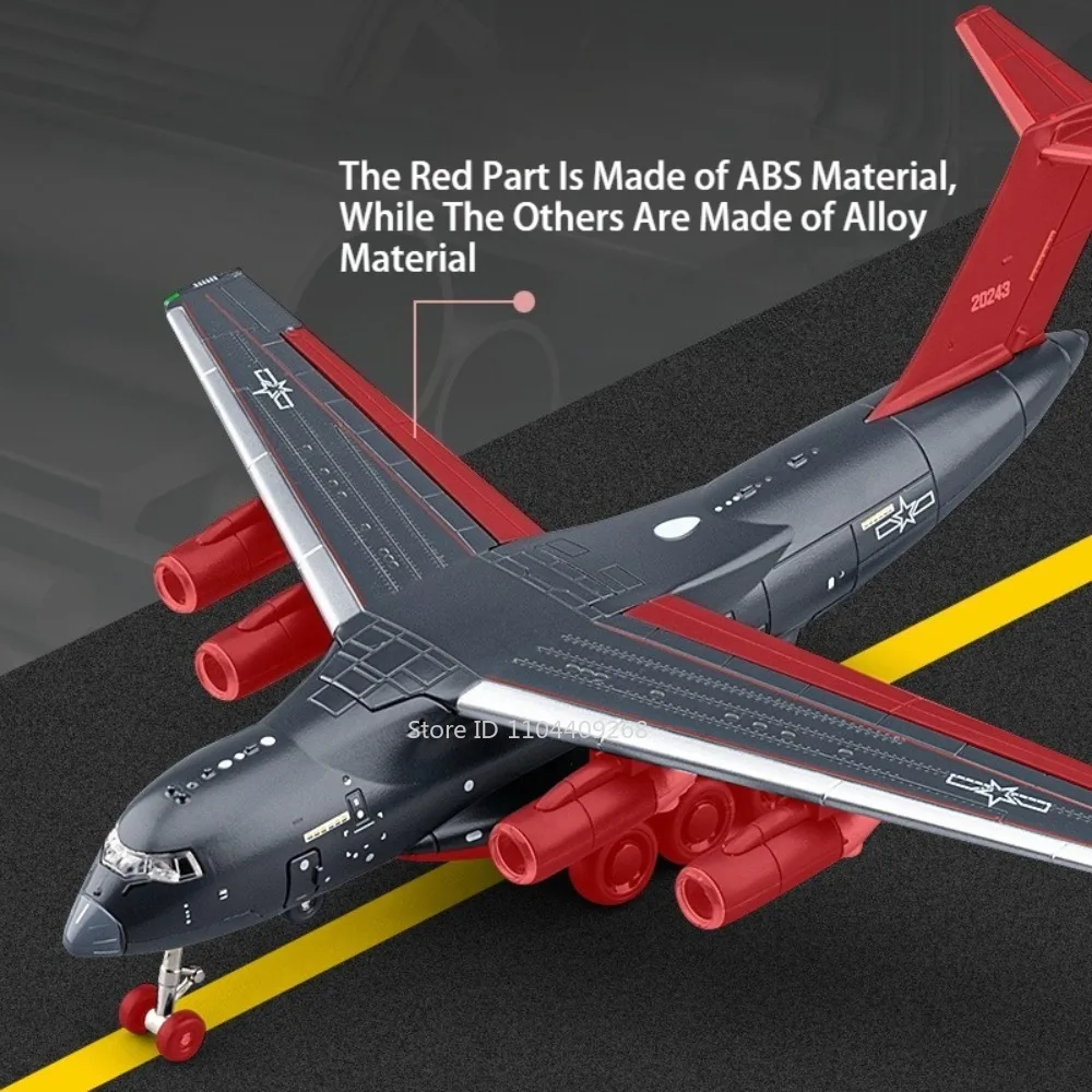 1:180 Y-20 modelo de avión de transporte coche de juguete música luz tirar hacia atrás avión de combate resistente a caídas modelos militares adornos regalo para niño