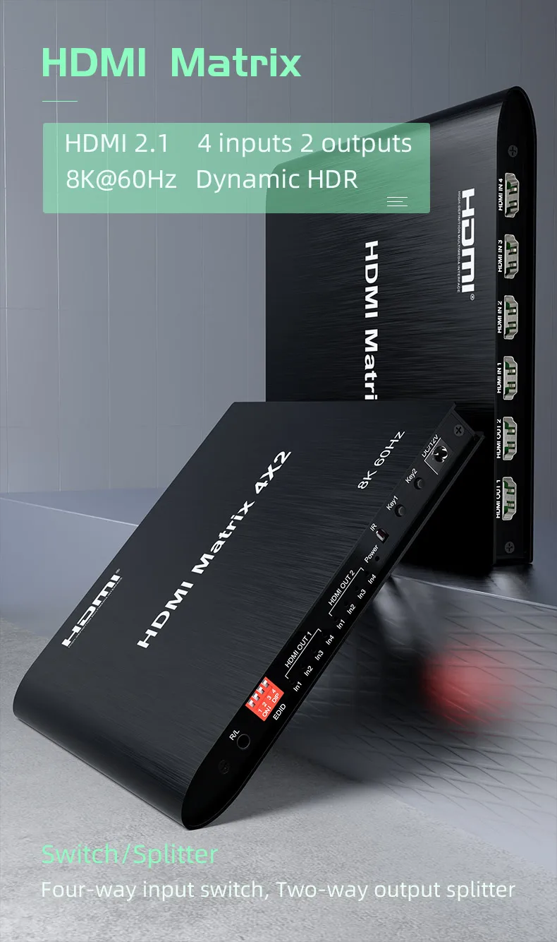 2022 Nieuwe 8K 60Hz Hdmi Matrix 4X2 Ondersteuning HDCP2.3 Met Edid 8K Hdmi Switch Splitter 4x2