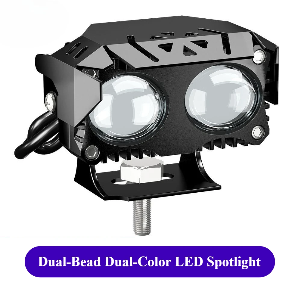 

LED Motorcycle Spotlight Hi/Low Beam Fog Lamps for Car Trucks SUV UTV 12V Dual Color Lens Headlight Driving Light