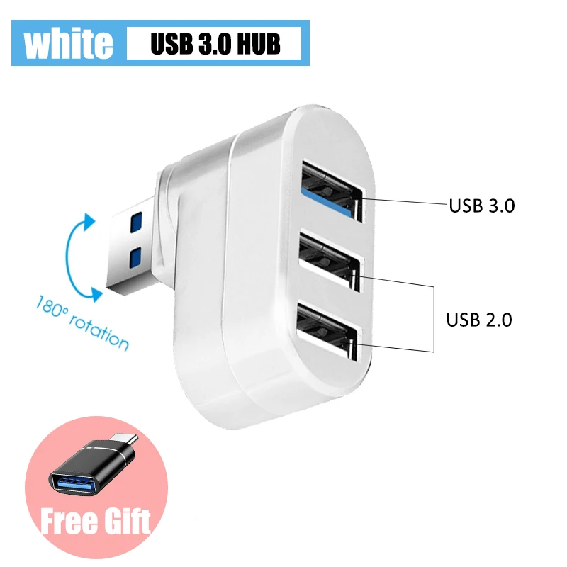 3.0 USB Hub 2.0 Adapter Rotate High Speed U Disk Reader Splitter 3 Ports USB 3.0 For Computer PC Laptop Mac Mini Accessories