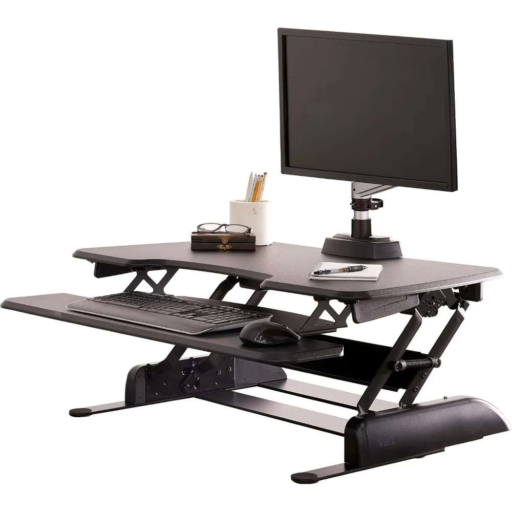 

36- Double layer upright desk converter for monitors and accessories - height adjustable sitting upright desk