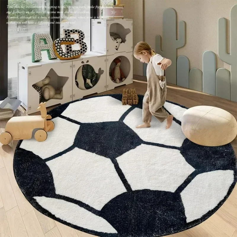 Imitation Cashmere Round Floor Mat Football Small Carpet Baby Room Bedroom Living Room Bathroom Carpet Children Crawling Mat