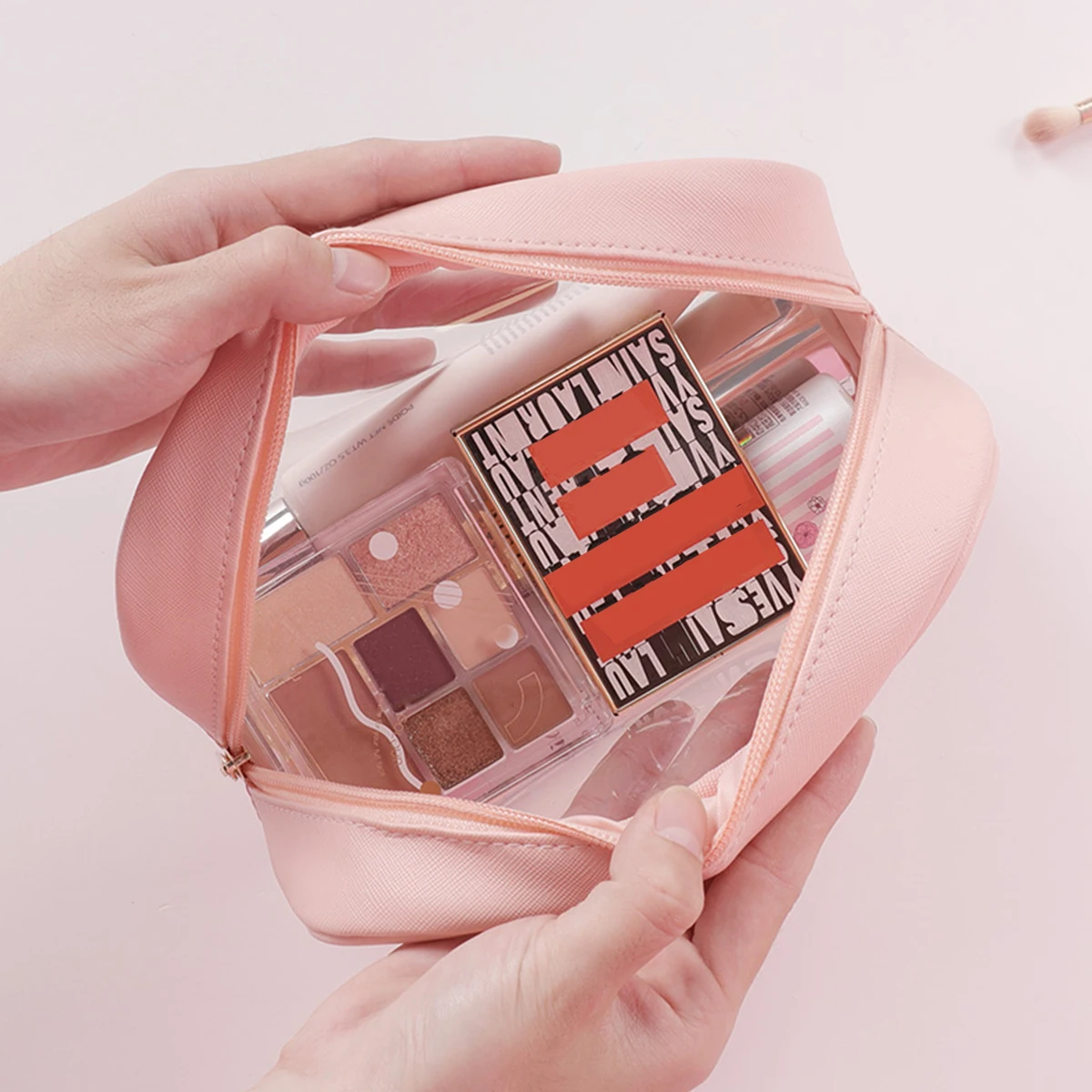 2-in-1 transparent makeup bag for travel, waterproof wash bag, large capacity, detachable makeup eyebrow pencil storage, lipstic