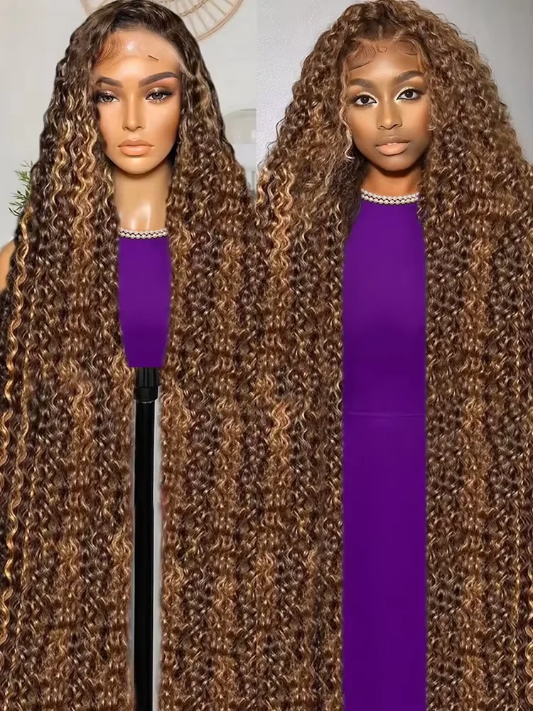 

250% Density 13x6 Hd Highlight Ombre Colored Lace Front Human Hair Wig 30 40 46Inch Deep Wave Frontal Wigs Curly Human Hair Wig