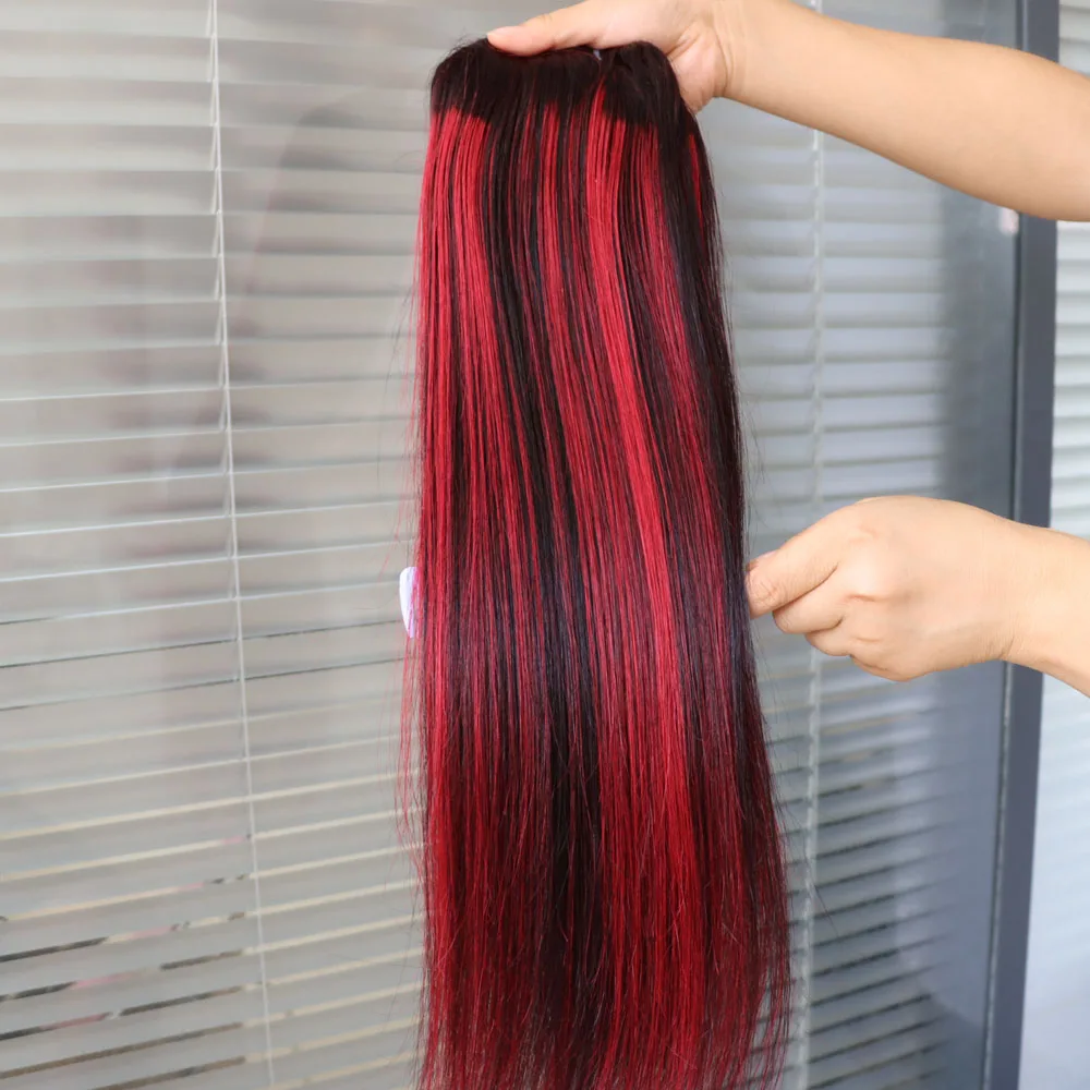 الجملة عذراء الشعر البشري البرازيلي حزم أومبير البيانو اللون تسليط الضوء على 1B بورغ الشعر الأحمر النسيج نسج للأسود الأفريقي