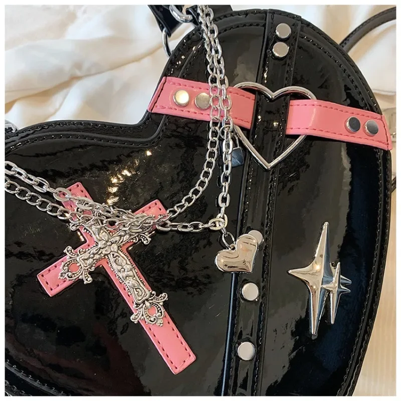 Torba Y2k szykowny Design serce torby na ramię do damski łańcuszek Cross dekoracja zimowa torba pod ramię moda popularne Bolsas Сумка
