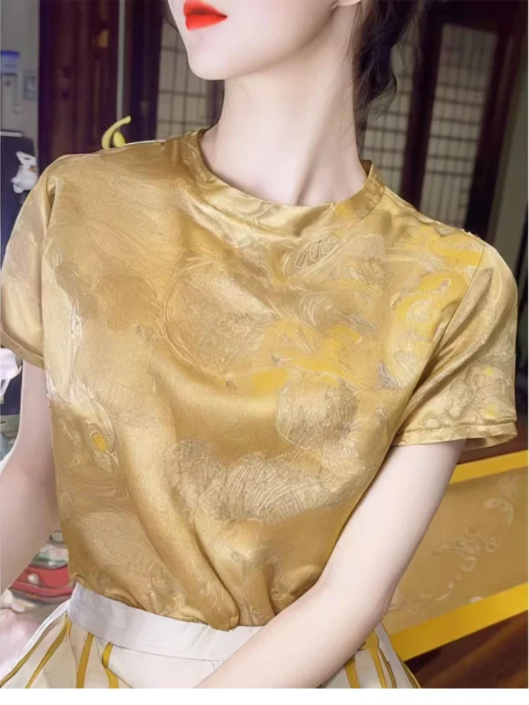 

Summer Short Sleeve T-Shirt Embroidered Improved Design Lightweight National Style Unique And Elegant Top for Women