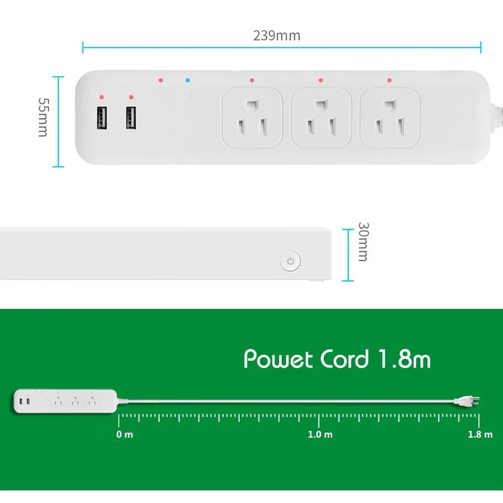 LELLKI US Zigbee Power Strip Zigbee2mqtt Tuya Smart Life Electrical Plug Extension Cord USB Charging With Alexa Google Home