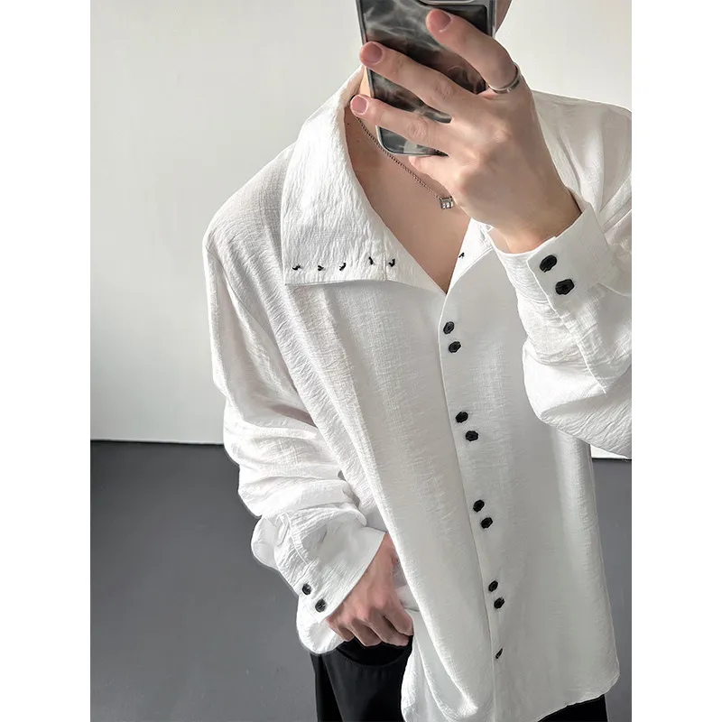 

Loose Fit Men's irt with Multiple Buttons Stand Collar Inner Wear Casual Sle Polyester Fiber Spring Season Youth Faion