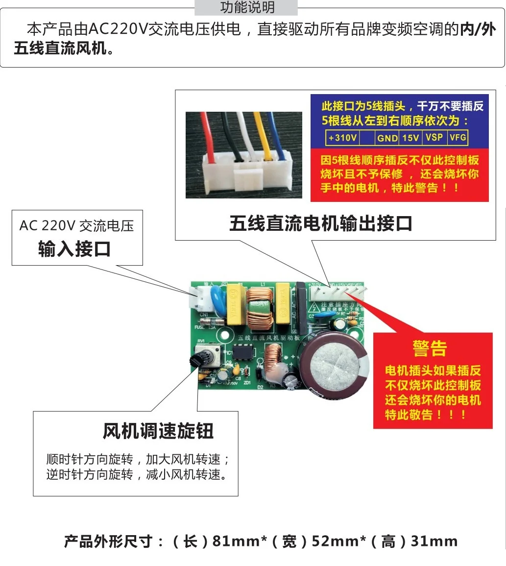 Brushless Air Conditioner Fan Drive Main Board Controller Three-wire Five-wire Universal Hanging Cabinet Air Duct Machine