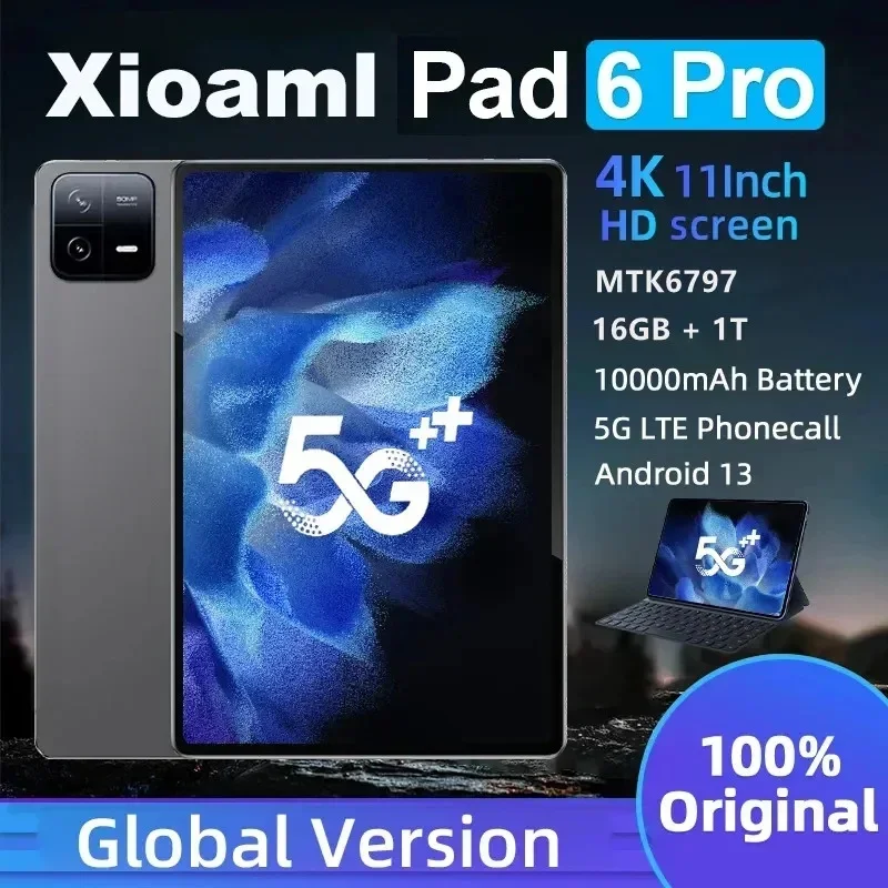 

2024 глобальная версия, оригинальный планшет MI Pad 6 PRO, Android 13, 16 ГБ, 1T, 11 дюймов, 5G, двойной SIM-карта, телефонный звонок, GPS, Bluetooth, Wi-Fi, WPS, планшет