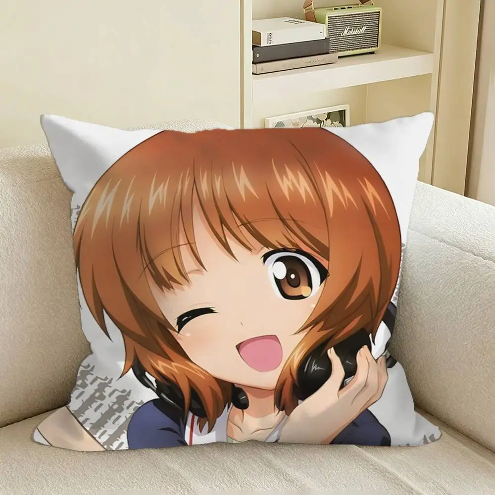 Tank Commander Nishizumi Miho Square Sofa Pillow Cover Solid Color Living Room Home Decor Cushion Case