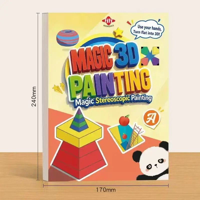 DIY Flat‑to‑3D Painting Book 16 Pages, Magic Stereoscopic Hand‑drawing Workbook, Children Fun Art Craft Practice Book