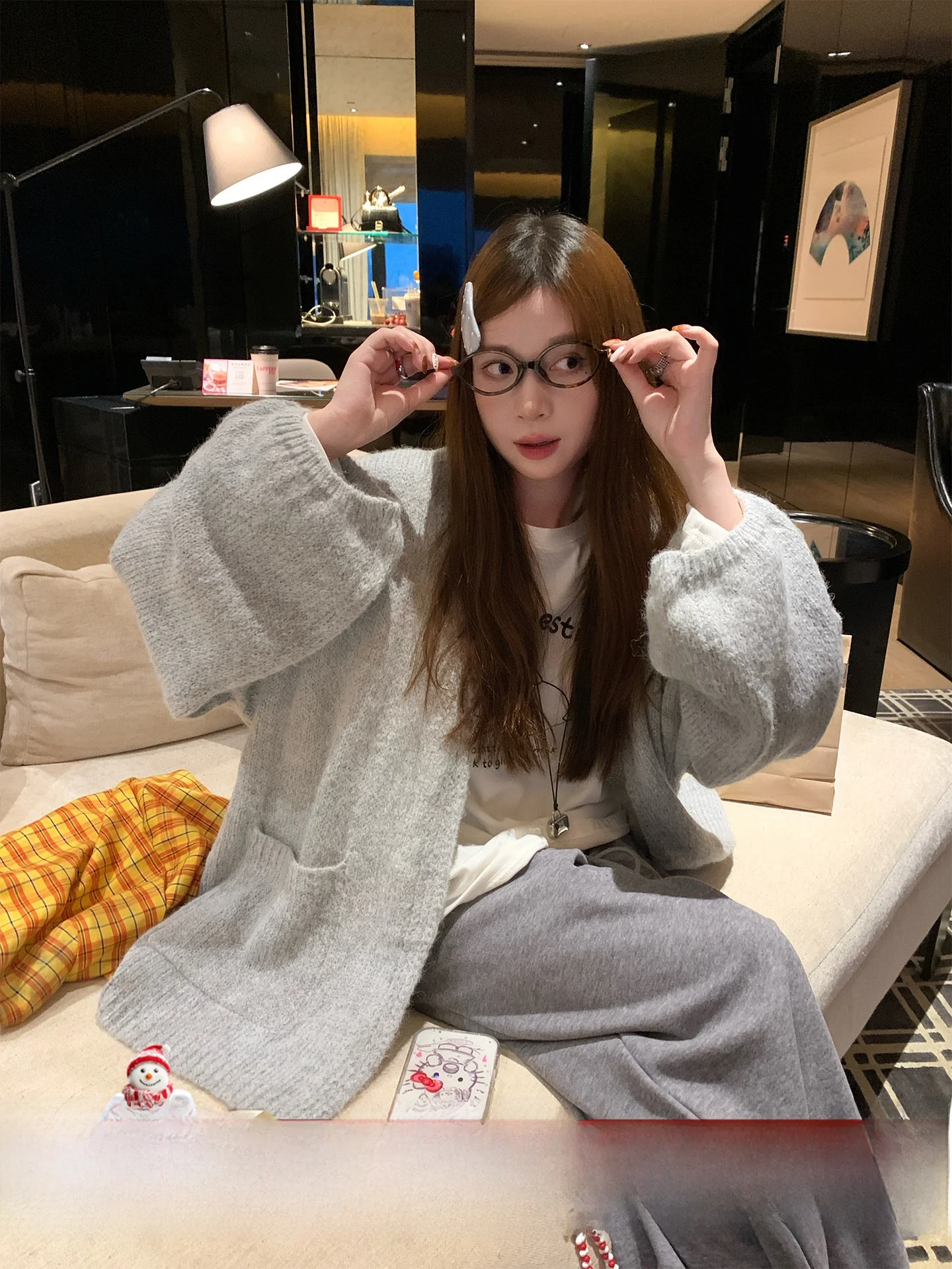 

Серый вязаный свитер-пальто женский, весенняя верхняя одежда в стиле Lazy, мягкий корейский свободный крой, с длинным рукавом, высоким воротником, теплый.