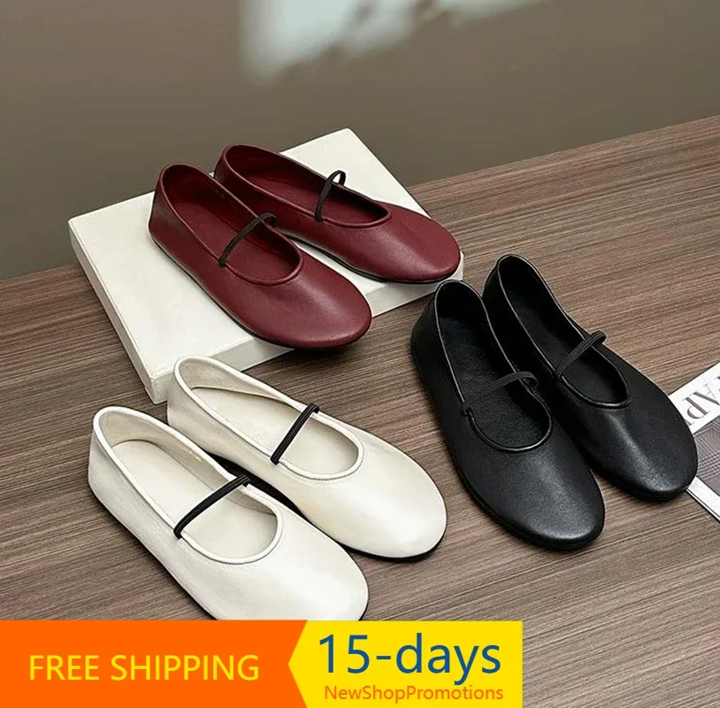 

R0w Elastic Ballet Slipper In Leather Full Soft Sheepskin Ballet Flats With Round For Women 100% Calfskin Upper And Lining