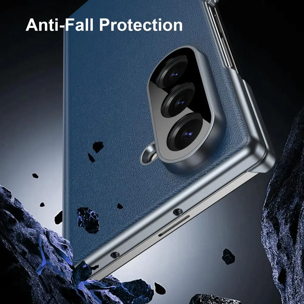 For Samsung Galaxy Z Fold 7 Slim Case Heavy Duty Hinge Protection Plating Bumper Leather Business Style Ultra Thin Cover