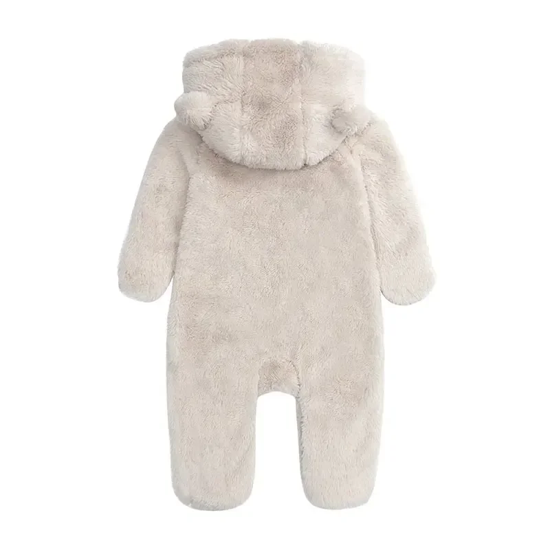 Fashion Solid Color Baby Girl Winter Clothes Long Sleeve Arctic Velvet Hooded Boys Footies Newborn Clothing 0-12 Months