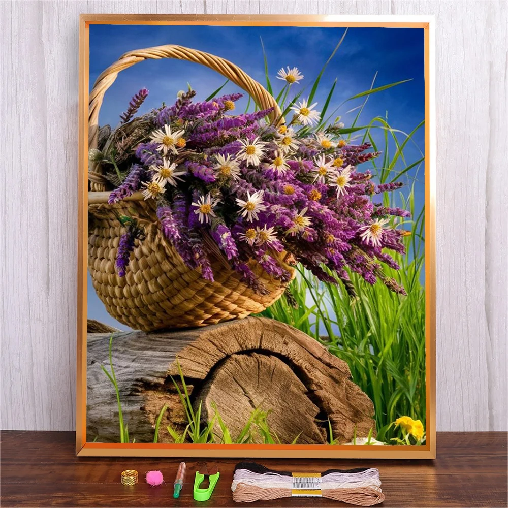 

DIY Embroidery Kit Flower Bouquet Cross Stitch Kit With Scenery Pattern Cloth Needle Gift For Adult Beginner Girl Present