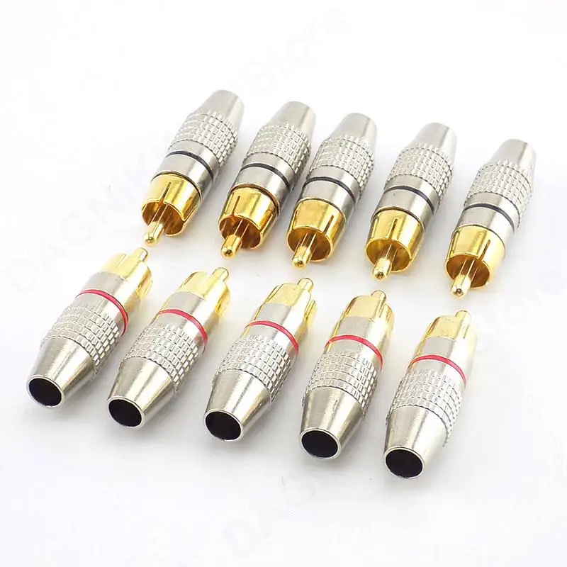 10pcs RCA Male Plug to cabling Connector Adapter Audio Video Cable CCTV camera Non Solder Gold Plated