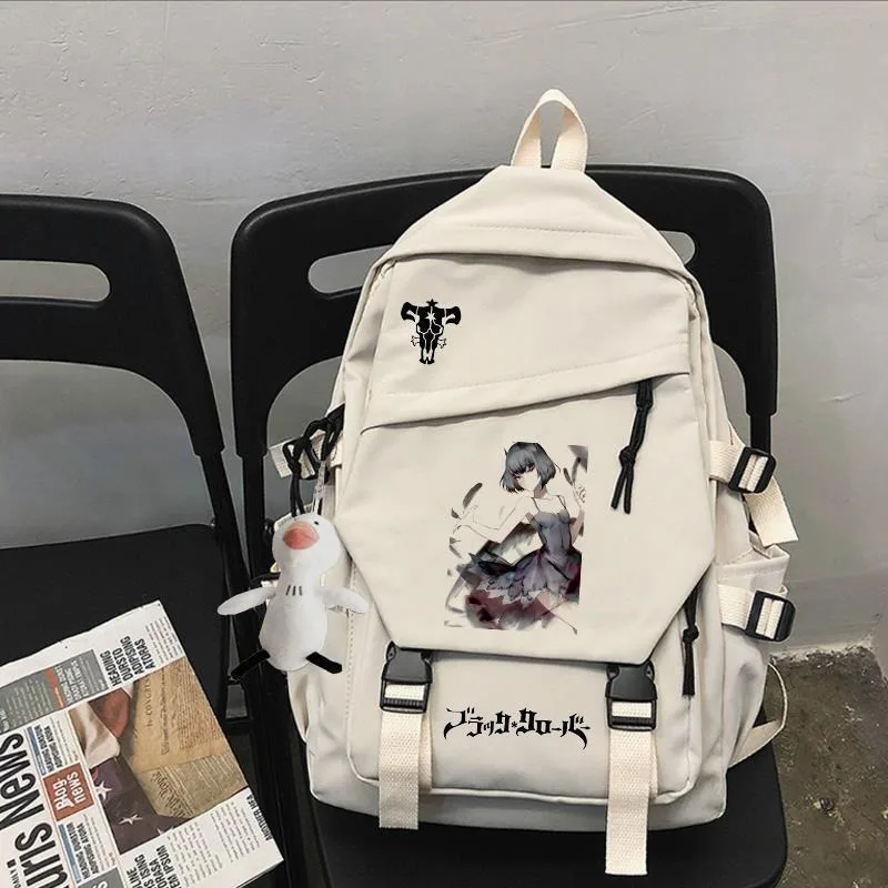 28×45×14cm White, Black Clover, Student Kids Teens School Bags, Large Capacity Mochilas Anime Backpacks For Girls Boys Gift