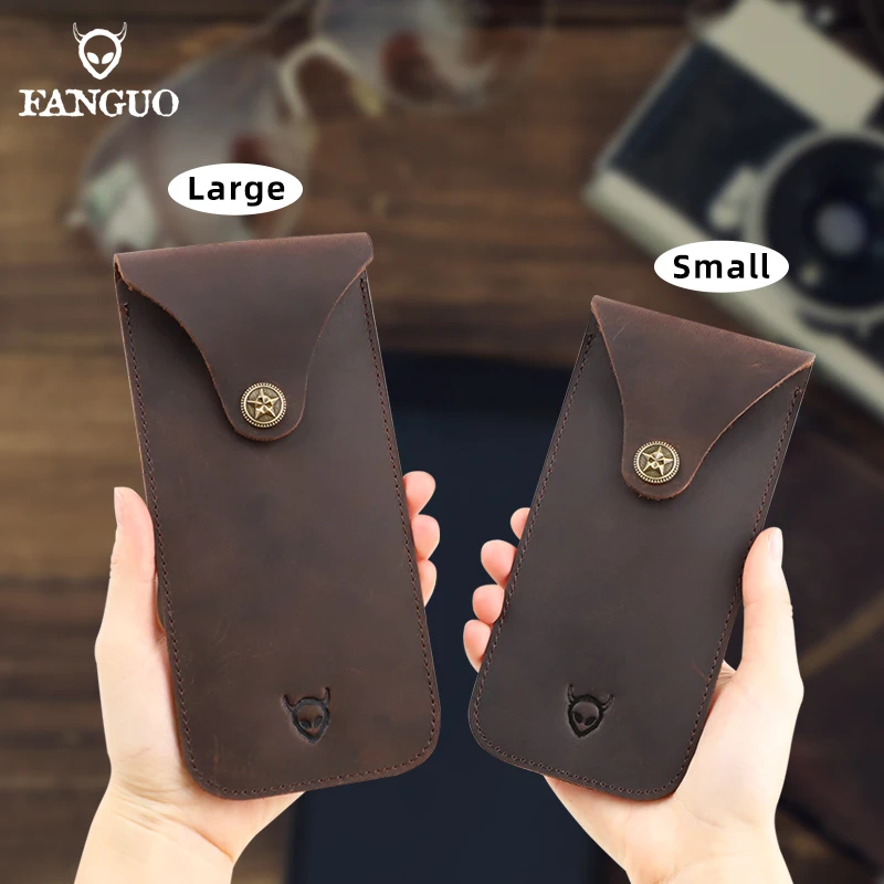 Unique Logo Crazy Horse Leather Eyewear Case Handmade Genuine Leather Sunglasses Bag Glasses Holder Pocket Eyeglasses Holder