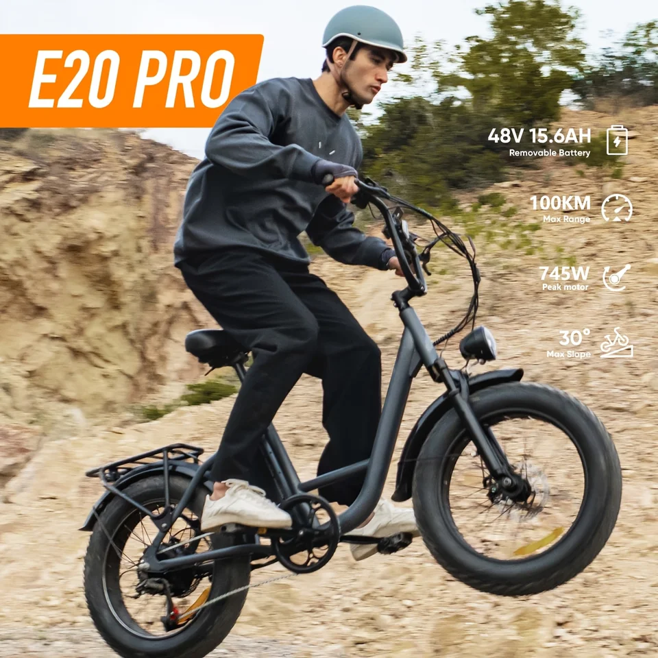 E20Pro Grey Adult Electric Bicycle Unisex Portable E-Bike 745W Peak Motor 48V 15.6AH Detachable Lithium Battery 100 Mile Range 1 image 2