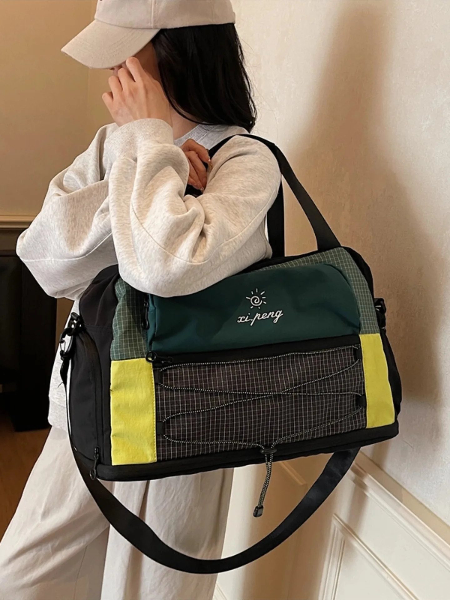 拡張可能な多機能フィットネスバッグ、短期旅行用トラベルバッグ、男女兼用、大容量荷物バッグ、クロスボディ、ハンドヘルド