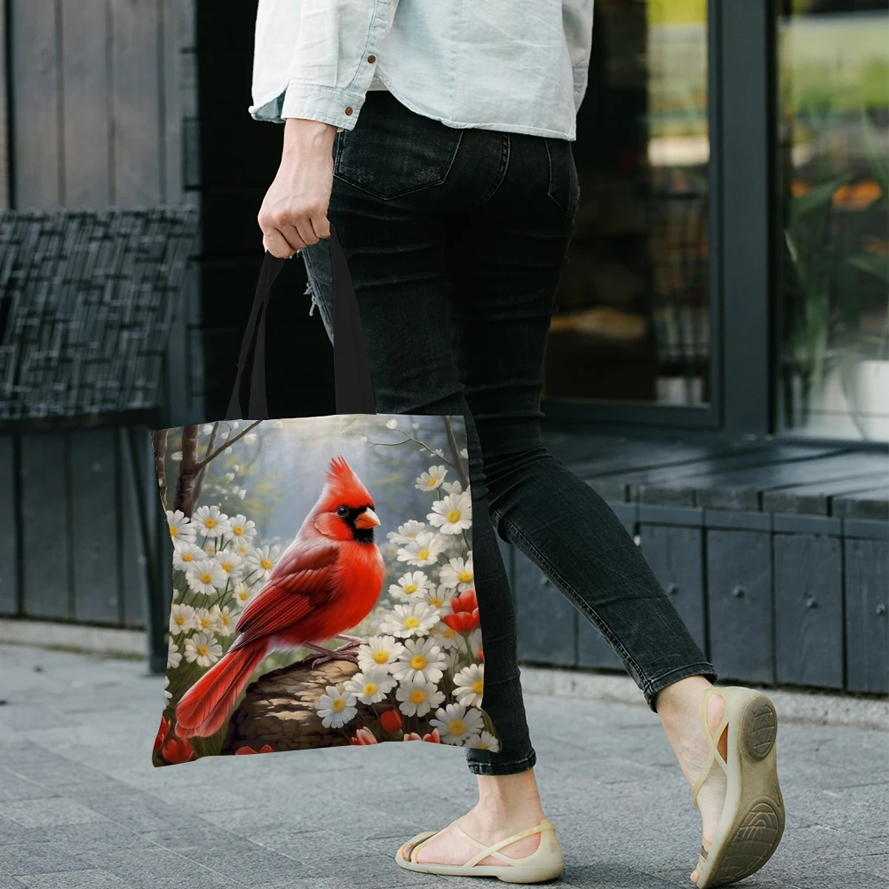 4 قطعة حقيبة يد من الكتان للطيور حقيبة يد ذات سعة كبيرة حقائب كتف للتسوق للنساء