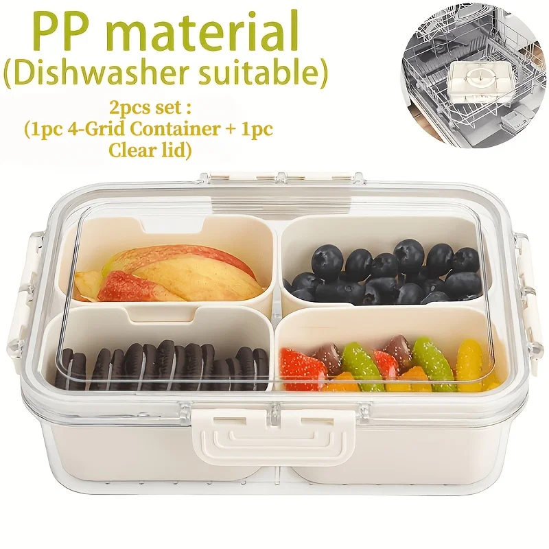 Handheld split format snack tray, four sided snap on PP transparent material with lid sealed storage box