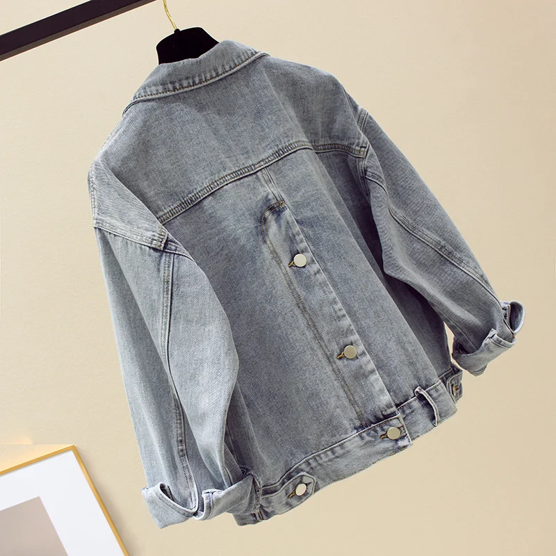 Spring Autumn Solid Color Fashion Women Denim Jacket Casual Loose Jeans Jacket Korean Short Outerwear Female