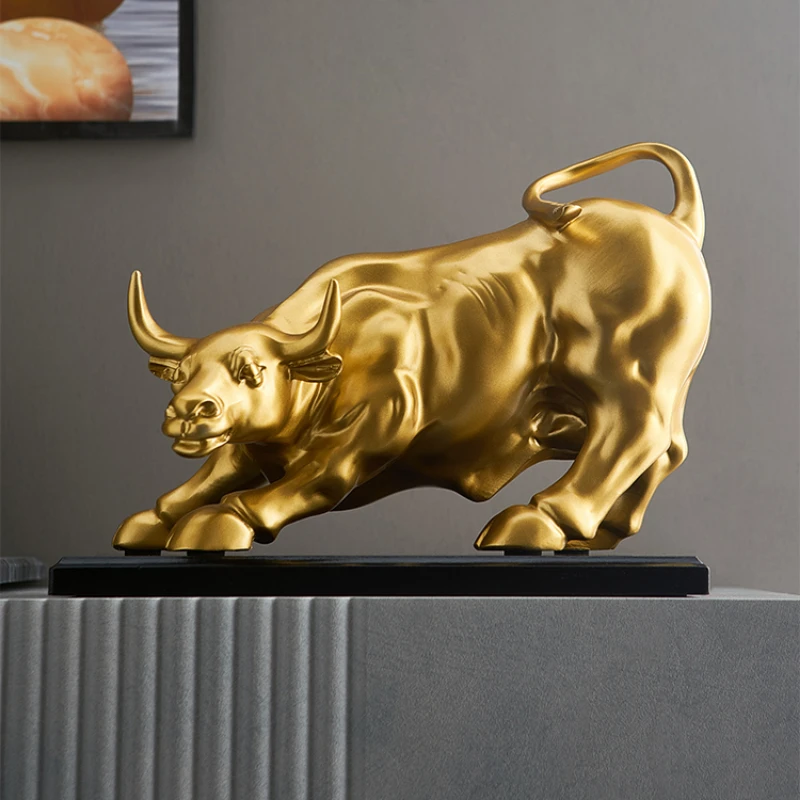 

35cm Cow Resin Figurine Interior Wall Decor Bull Statue for Wealth Home Living Room Office Pets Desktop Decoration