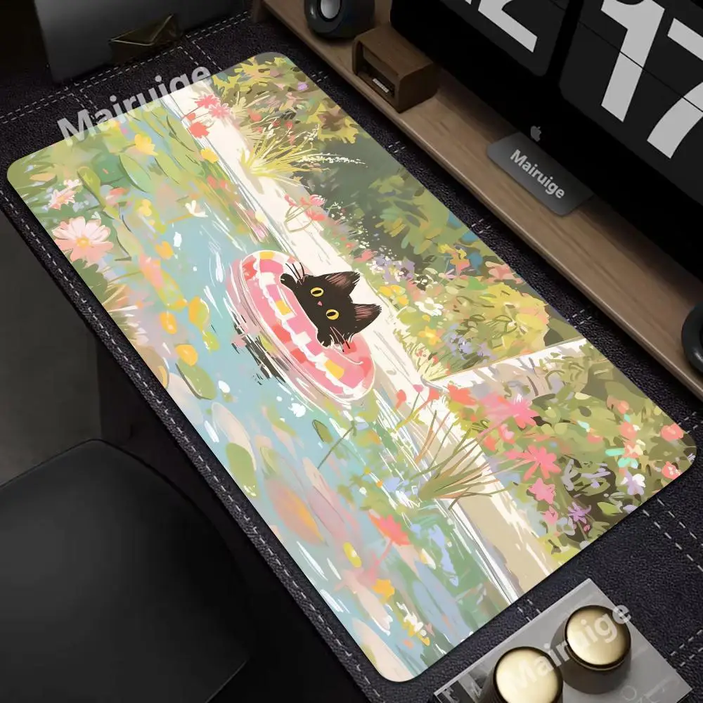 Divertidos alfombrillas de ratón de gato negro, alfombrilla de escritorio de empresa XXL para ordenador, cojín grande Kawaii de 800x400, accesorios de oficina