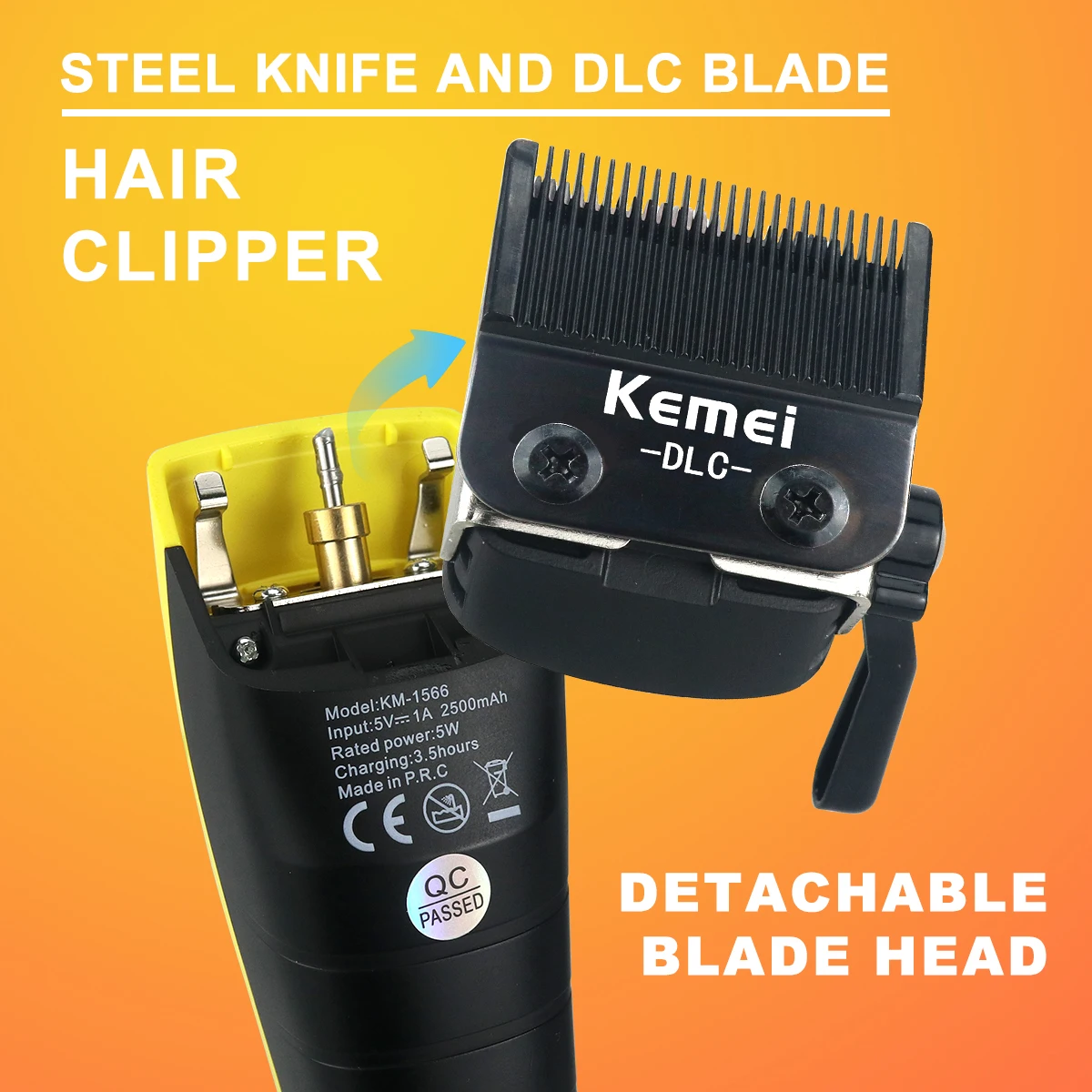 Kemei KM-1566 KM-1567 Professional Hair Clipper Kit for Men DLC Blade External Rotor Brushless Motor Barber Machines Barber Shop