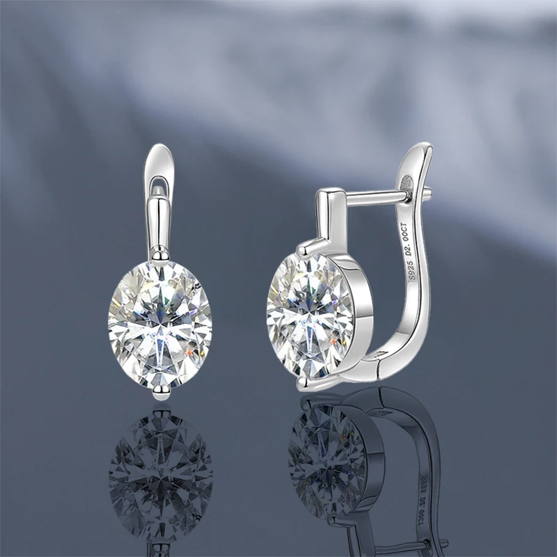 

925 Sterling Silver Earrings GRA Certified 2CT VVS1 Oval Cut Moissanite Drop Hoop Earrings Spakling Jewelry for Women Gift