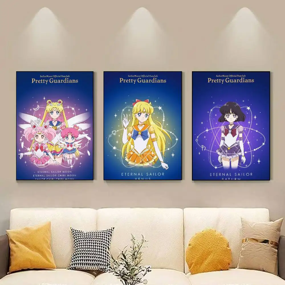 S-Sailor Moon Cartoon Poster HD Quality Wall Art Retro Posters For Home Room Wall Decor Self Adhesive