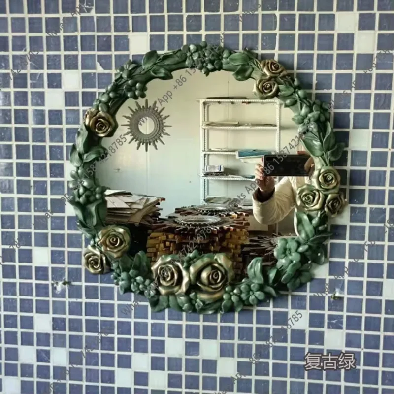European Bathroom Mirror Garden Field Wall Hanging Mirror Rose Dressing Toilet Dressing Beauty Retro Mirror X